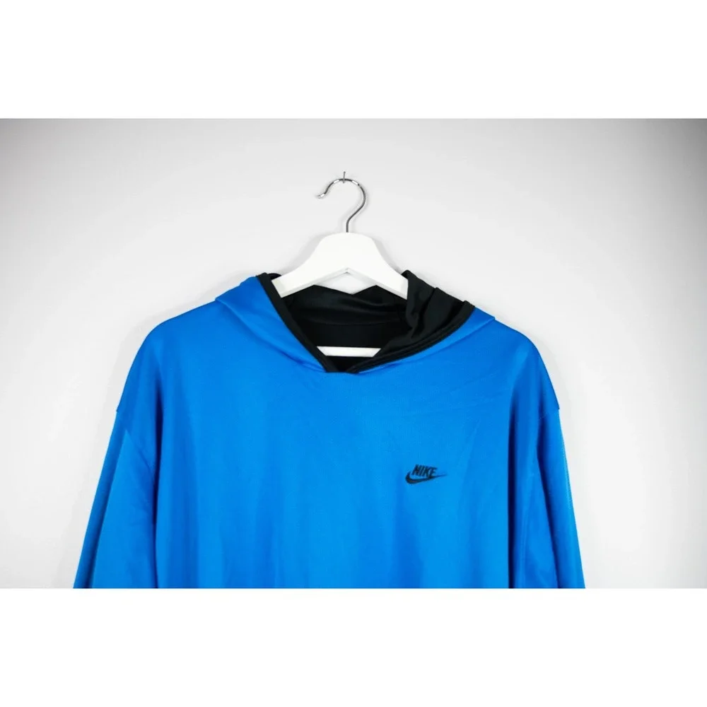 Vintage NIKE Hoodie Sweatshirt Blue Black Medium XL Reversible‎ Embroided Swoosh